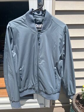 DKNY Dusty Blue Zip-Front Bomber Jacket